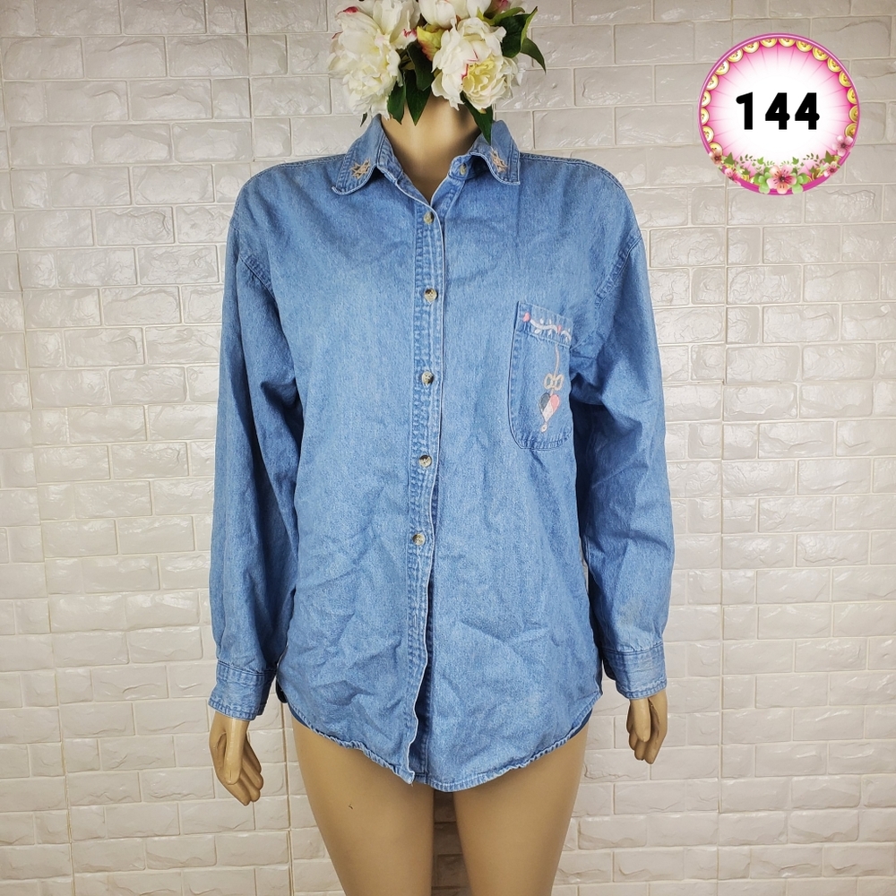 faded gear large blue soft denim button shirt